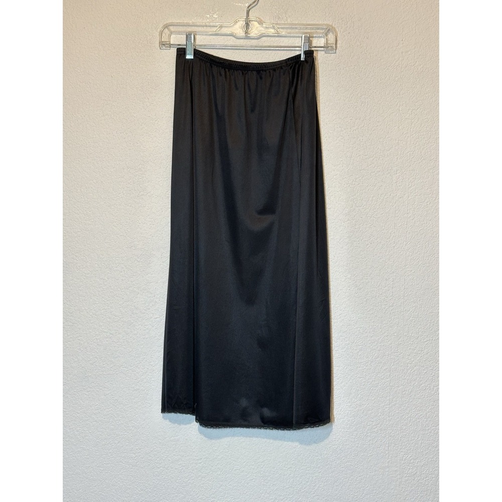 Vintage Vanity Fair Black‎ Nylon 1/2 Half Slip Skirt Midi Lace Hem USA 24x29